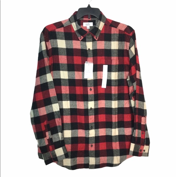 Croft & Barrow L Flannel Shirt Buffalo Red Black - Picture 4 of 11